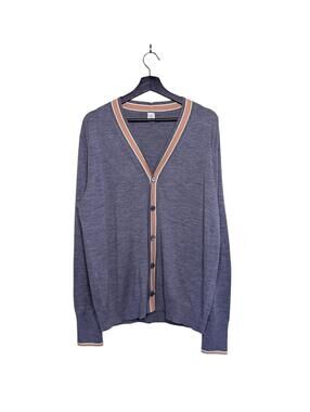 Eleventy Platinum Merino Wool Cardigan Italy Grey Contrast